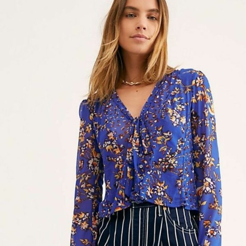 Free People Blue Floral Blouse